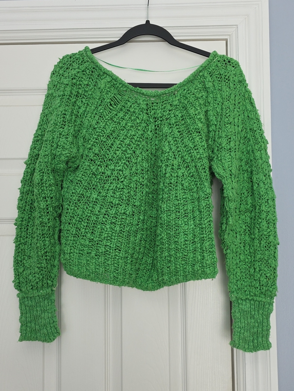 Free People Green Scoop-Neck Chunky Knit Pullover